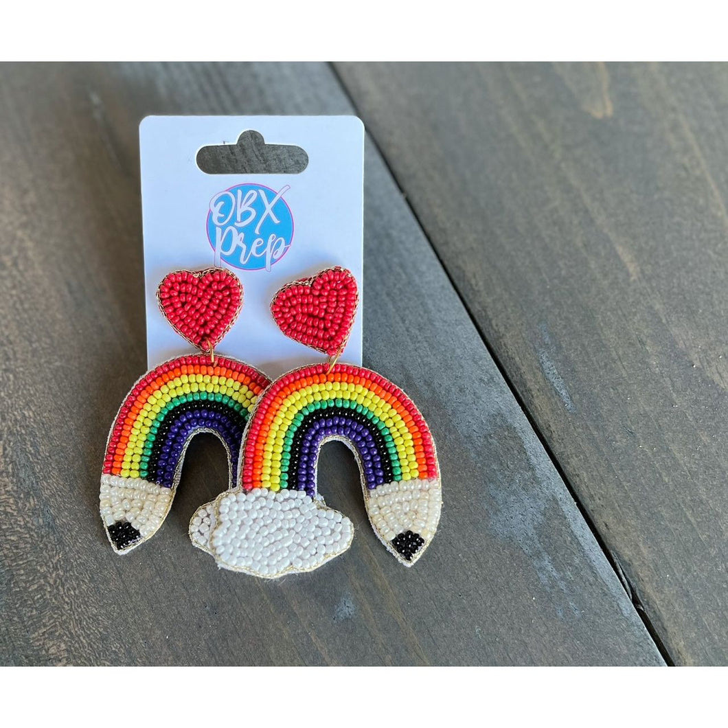 Rainbow Pencil Teacher Back to School Beaded Earrings - OBX Prep