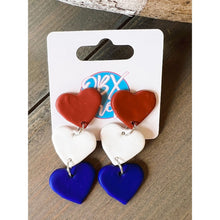 Red White and Blue Hearts Polymer Clay Dangle Earrings - OBX Prep