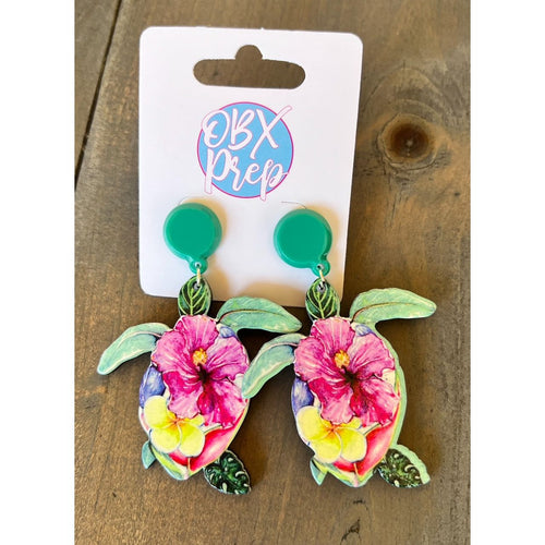 Turtle Acetate Drop Mint Green Earrings - OBX Prep