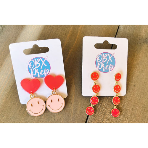 Smiley Face Enamel Hot Pink Dangle Earrings - OBX Prep