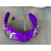 Mardi Gras Seed Beaded Floral Hand Sewn Top Knot Purple Headband - OBX Prep