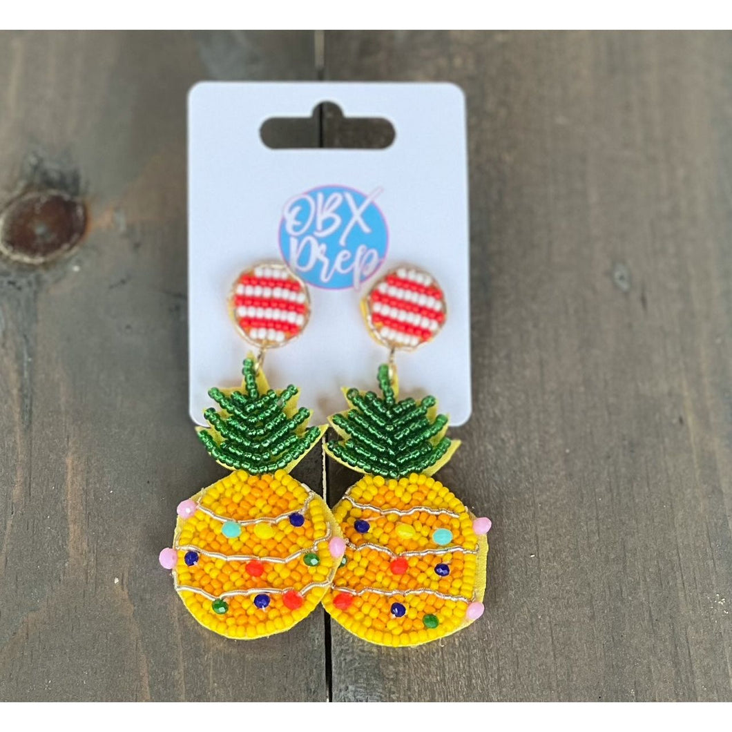 Christmas Vacation Pineapple Dangle Earrings - OBX Prep