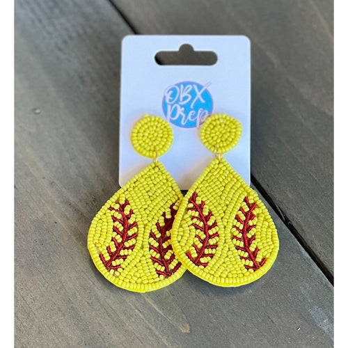 Softball Teardrop Seed Beaded Dangle Earrings - OBX Prep