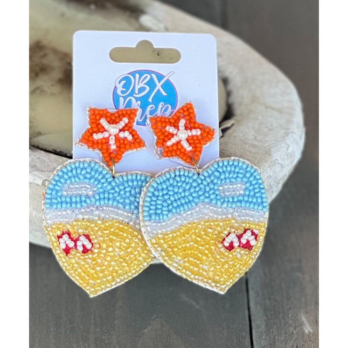 Beach Heart Seed Bead Dangle Earrings - OBX Prep