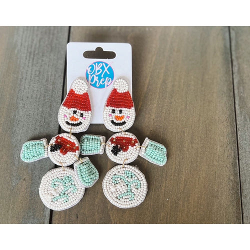 Snowman Seed Beaded Earrings - OBX Prep