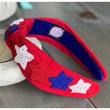 Patriotic Stars Red Seed Bead Front Knot Headband - OBX Prep