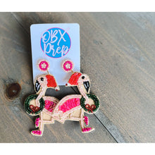 Christmas Flamingo Seed Beaded Drop Earrings - OBX Prep