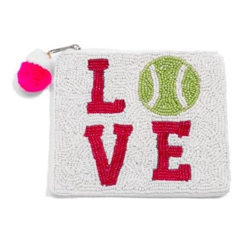 Seed Bead Tennis Love Coin Pouch With Pom Pom Zipper - OBX Prep